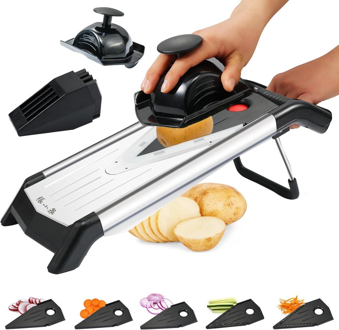 Mandoline Slicer for Kitchen, Vegetable Chopper Stainless Steel Food Slicer Veggie Slicer Onion French Fry Cutter Potato Julienne, 5 Blades, Kitchen Utensils (BLACK)