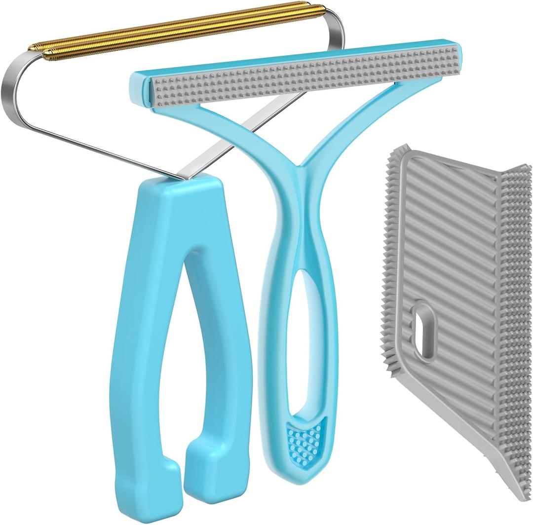 Lint Remover 3-Pack,Lint Shaver Cleaner Pro,Carpet Rake,Lint Brush,Fur Removal Tool,Portable Carpet Scraper,Clothes,Car Mats,Couch,Pet Bed,Furniture (Blue With Gray)