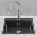 24 Inch Drop in Kitchen Sinks Black, 24x18 Inch Single Hole 18 Gauge Stainless Steel Single Bowl Kitchen Sink Topmount, D24"xW18"xH9"