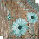 Giwawa Rustic Daisy Placemats Set of 4- Teal Sunflowers on Vintage Wood Board Linen Place Mat- Farmhouse Wooden Non Slip Heat Resistant Table Mats for Dining Kitchen Cabin Lodge Decor