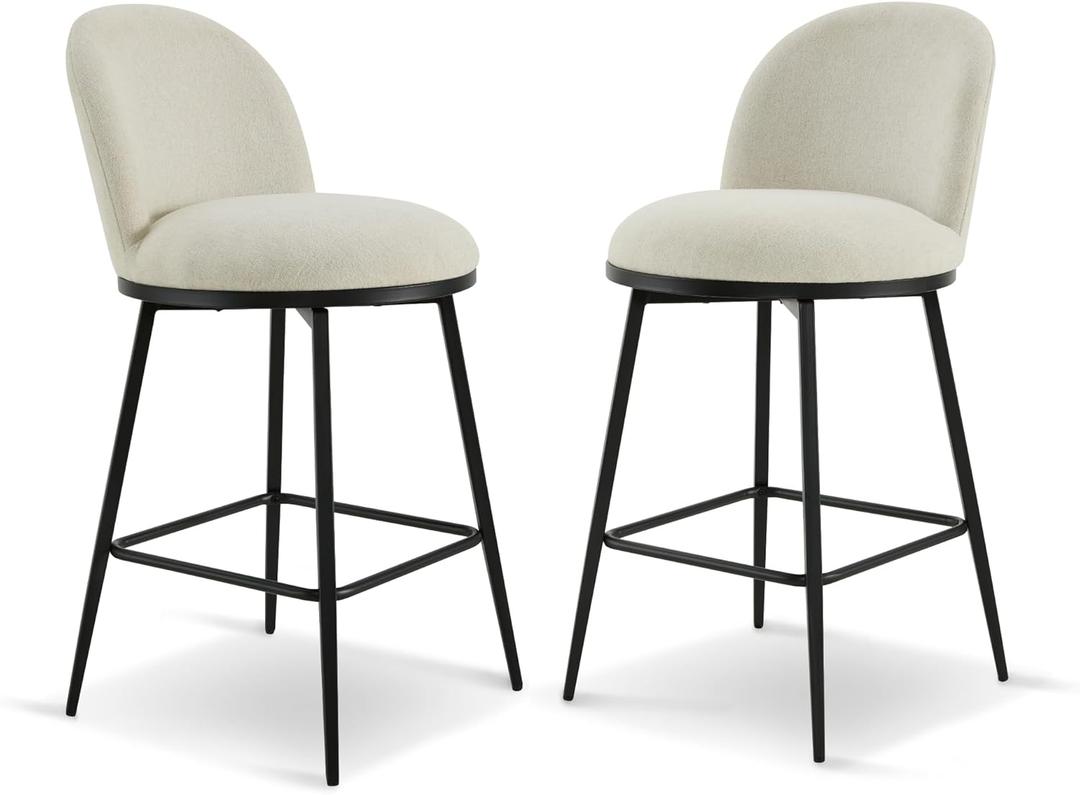 Swivel Bar Stools Set of 2, 26" H Upholstered Linen Fabric Barstools with Backs, Counter Height Stools with Metal Legs for Kitchen Island,Linen,1 Box