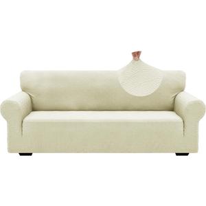 ZNSAYOTX 1 Piece Jacquard Couch Covers for 3 Cushion Couch Living Room High Stretch Sofa Cover Pets Dogs Friendly Anti Slip Thickened Slipcovers Furniture Protector (Large,New Pattern Light Beige)
