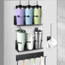 4 Pack Magnetic Cup Holder for Fridge, Magnetic Cup Holder with Tumbler Lid Organizer for for 20oz 30oz 40oz Cup, Water Bottle Organizer Rack with 7 Hooks for Kitchen Fridge Cabinets (Black, 6 Cups)