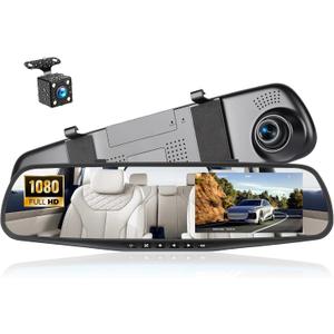 4.5 Inch Mirror Dash Cam for Cars,1080P Rear View Mirror Front and Rear View Dual Cameras,Super Night Vision,Parking Assistance,24H Parking Monitor,Waterproof Backup Camera