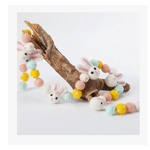 FuWeave Easter Felt Garland Wool Ball Pom Pom Garland Handmade 6.6 Feet Spring Farmhouse Banner for Mantle Hanging Decorations for Easters Baby Shower Home Decors (Pastel Bunny) 2 Pack