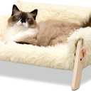 MEWOOFUN Cat Couch Bed, Pet Sofa for Indoor Cats Wooden Indoor Elevated Cat Beds with Removable Mattress Cover Suitable for Kitty, Puppy or Small Animal (Beige, Medium)