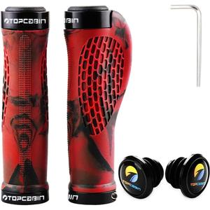 TOPCABIN Ergonomic Bike Grips - Widen Holding Rubber Grips with Aluminum LockGrips for Mountain & Road Bikes
(Rubber Red, 1 Pair)