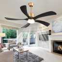 52" Black and Gold Ceiling Fan with Lights and Remote, USA Original Patent Modern Ceiling Fans, ETL Listed, 5 Wood Blades, 3 Downrods, 6 Speeds Reversible DC Motor, Gold Black Fans for Patio Bedroom
