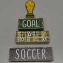 DIYDEC 4Pcs Soccer Tabletop Decorations Wooden Trophy Block Signs Gift Rustic Football Tiered Tray Decor Soccer Centerpiece World Cup Table Sign for Home Office Tabletop Fireplace Party Decor