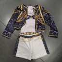 SAVITO Pop Idol Cosplay Costume Popular Singers Stage Costumes for Ages 3-12 Black Printed Costumes Black B (Size: 9-10 Years/150CM)