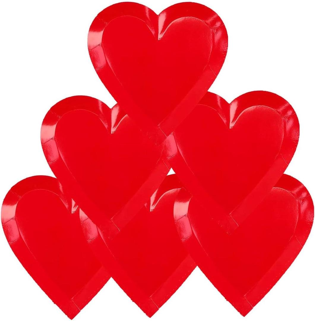 50 Pack Valentines Party Heart Shaped Plates,9 inch Red Paper Plates for Valentines Party Supplies