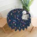 Spring Summer Floral Tablecloth Round 70 Inch Farmhouse Navy Blue Background Wildflower Round Tablecloth Polyester Washable Table Cover Table Cloth for Kitchen Dining Room Picnic Patio Party