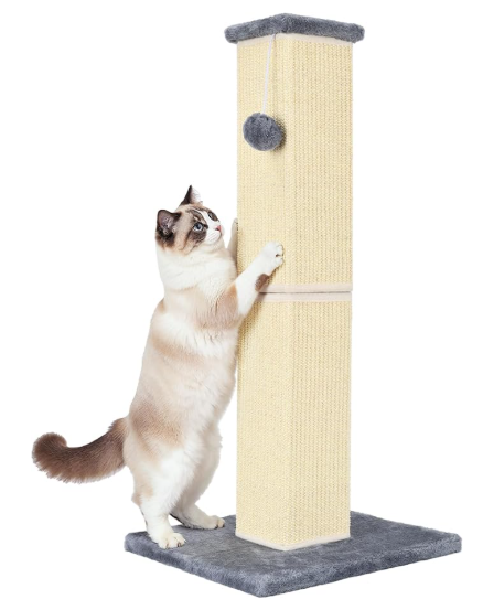 YULOYI 32" Tall Cat Scratching Post for Large Indoor Cats & Kittens, Cat Scratcher with Extra Large Stable Base and Natural Sisal, Sturdy Cat Scratch Post to Protect Furniture & Couch, Grey