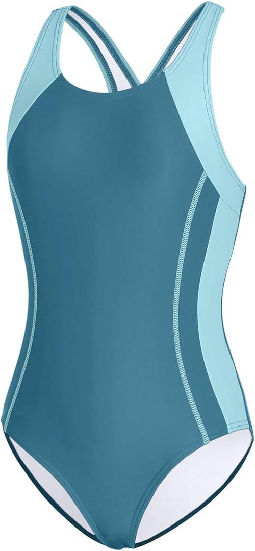 beautyin Girls Swimsuit One Piece Swimwear Athletic Competition Bathing Suit Small, Haze Blue/Aqua Blue