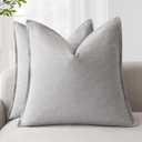 Foindtower Pack of 2, Decorative Linen Soild Throw Pillow Covers Soft Accent Cushion Case Boho Farmhouse Neutral Pillowcase for Couch Sofa Bedroom Living Room Home Decor 18 x 18 Inch Quiet Gray