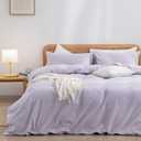 BESTOUCH Duvet Cover Set 100% Washed Cotton Linen Feel Super Soft Comfortable Chic Lightweight 3 PCs Home Bedding Set Solid Taro Purple Full/Double (Full (80" x 90"))