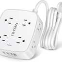 6 Ft Surge Protector Power Strip - 8 Widely Outlets with 4 USB Ports, 3 Side Outlet Extender with 6 Feet Extension Cord, Flat Plug, Wall Mount, Desk USB Charging Station, ETL,White