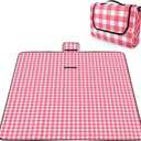 OBTANIM Extra Large Picnic Blanket 80 x 80 Inch Waterproof Foldable Beach Blankets Outdoor Picnic Mat for Camping Grass Lawn Park Music Festival Party Accessories (Red and White)