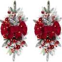 ICBOX 2 Pcs Red Christmas Teardrop Swags Christmas Wreaths Garland 24'' Prelit Xmas Stairway Teardrop Trim Swag for Front Door Home Outdoor Garden Stair Railing Wall Window Christmas Decorations (Red)