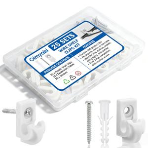 25 Sets Wire Shelf Clips, Down Wall Clips with Screws & Anchors - Plastic Heavy Duty Wall Clips for Closet Shelf Brackets, Wire Shelving Accessories (White)