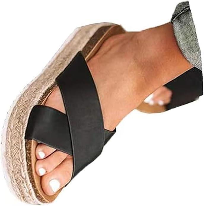 Women'S Wide Foot Platform Sandals Slides Espadrilles Sandals Flatform Slippers Casual Platform Slides for Women Wide Foot Footbed Open Toe Wedges Sandals 10