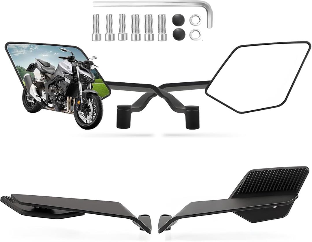Motorcycle Rear View Mirrors, Stealth Wind Wing Side Mirrors Compatible with 2025 Kawasaki Z400 Z650 Z900 Z1000 Duke 125 200 250 390 690 790 1290 MT03 MT07 etc (Large Mirror(Normal))