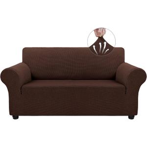 Asnomy Sofa Covers for 2 Cushion Couch Stretch loveseat Covers Slipcovers, Pet Protector Furniture Covers for Dogs Cats Spandex Jacquard Fabric Small Checks MediumChocolate