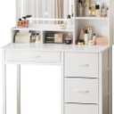 Kitsure Vanity Desk with Mirror & Lights  White Makeup Vanity Table with Large Storage, 4 Fabric Drawers & 3 Lighting Modes, Sturdy Metal Frame Vanity Set for Bedroom, 35.1" x 17.2" x 52.1"