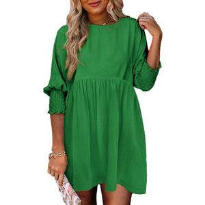 Dokotoo Womens Summer Dresses Casual Tunic Dress Short Sleeve Crew Neck Flowy Babydoll Dress (X-Large, Dark Green)