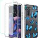 Case for Moto Edge 2022/Motorola Edge 2022 5G UW XT2205 Case with Tempered Glass Screen Protector, Full Body Clear Floral TPU Phone Protective Cover for Motorola Moto Edge 2022 5G (Butterfly)