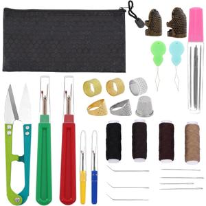 Thimbles for Hand Sewing, Cross Stitch Supplies, Embroidery Thimble, Sashiko Finger Protectors, Quilting Thumb Protector Pads, Includes Thimble, Seam Ripper, Thread and Thread Snips, Etc.