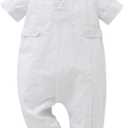 Booulfi Baptism Christening Outfits for Boys Long Sleeve White Baby Boy Romper Fall Winter Church Newborn Jumpsuit (6-9M, W20220-white)