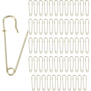 60-Pack Large Safety Pins, 1.5" Spring Lock Pins Blanket Bulk Pins for Fashion/Clothes/Sewing/Quilting/Upholstery/Laundry/DIY Craft/Decorative, Big Safety Pins [Gold]