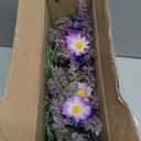 Artificial Lavender Flowers Arrangement in Rectangular Wood Planter Box, 10.6" Fake Potted Lavender Flowers with Daisies, Faux Lavender Plant for Centerpieces, Window Sill, Shelf, Home & Office Decor