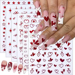 6Sheets Valentines Nail Stickers Romantic Hollow Out Love Heart Star Nail Decals 3D Self-Adhesive Laser Heart Nail Art Stickers Cute Bow Nail Supplies for Women DIY Valentines Nails Decoration Set