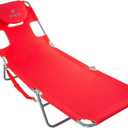 Ostrich Beach Lounge Chair, Folding & Reclining Outdoor Chaise Lounger, Red - Portable Adjustable Recliner Chair for Lawn, Pool, Patio, Garden, and Yard
