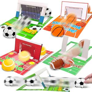 3D Goals Cards as Race Track & Pull Back Cars, 28 Pack Valentine Gifts for Kids Toddlers Tabletop Sports Games Soccer Football Basketball Tennis Toys for Valentines Exchange School Prizes Party Favors