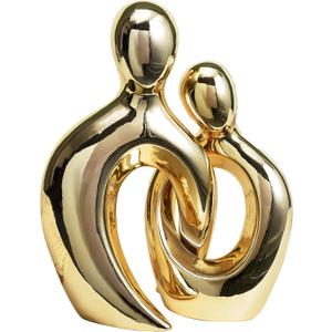 Quoowiit Ceramic Couple Sculptures for Home Decor, Abstract Lover Statue for Shelf, Office, Living Room, Bedroom Decorations, Gifts for Anniversary, Valentine's Day, Birthday (Gold)