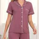 Veseacky Womens Pajamas Set Short Sleeve Sleepwear Button Down Pjs Comfy 2 Pieces Soft Lounge Set (Purple, L)