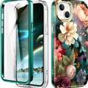 Cute Flower Case for iPhone 15 6.1 inch Built with Screen Protector, Lightweight and Stylish Full Body Shockproof Protective Rugged TPU Case for Women/Girls (T77)