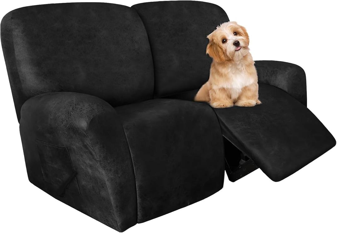 molasofa Loveseat Recliner Slipcover - 6 Pieces Stretch Leather Like Recliner Sofa Cover for 2 Seat Dual Reclining Loveseat Couch, Furniture Protector with Elastic Bottom (Charcoal Grey)