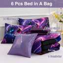 A Nice Night Galaxy 6pcs Bed in A Bag Purple and Blue Dreamy 3D Butterfly Printed, Butterflies Bedding Twin Comforter Set, for Girls Kids Teens