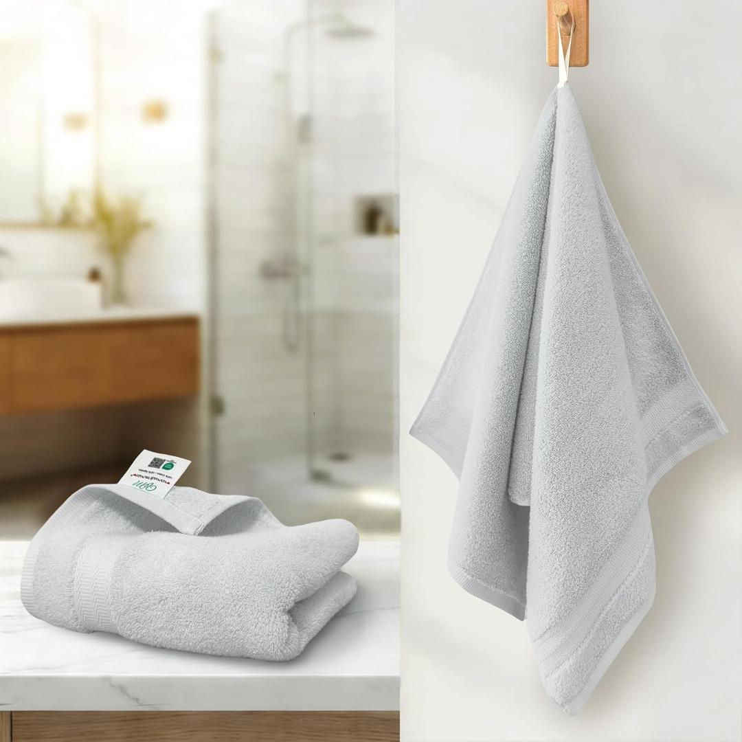 VOOVA & MOVAS Light Gray Hand Towels Set of 2 with Hanging Loop (13"x29") - Lightweight 100% Cotton, Ultra Soft & Highly Absorbent Face Towels, Quick Dry Bathroom Essentials for Home,Gym and Hotel