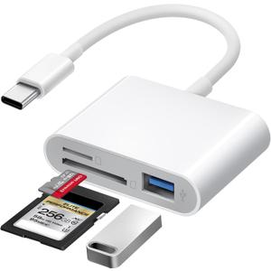 SD Card Reader for iPhone USB C, USB-C to SD/TF Memory Card Reader for iPhone 15/16 Pro Max with USB Port, High Speed Camera Adapter Compatible with iPad/MacBook Pro/Air, Android Phones and Tablets