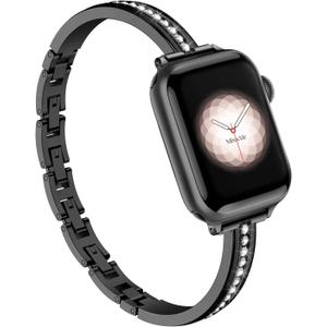Missair Bands Compatible with Apple Watch Band 38mm 40mm 41mm 42mm 44mm 45mm 46mm 49mm for Women, Slim Metal Dressy Jewelry Bracelet with Bling Diamond for iWatch Series 11 10 9 8 7 6 5 4 3 SE Ultra (Black)