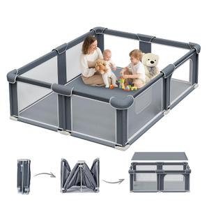 G TALECO GEAR Foldable Playpen for Babies and Toddlers, 59"x71" Portable Play Yard with Mat, Kids Collapsible Play Pen with Sturdy Metal Frame & Mesh Walls, Indoor & Outdoor Baby Fence Play Area