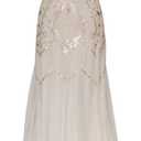 1920s Art Deco Sequin Maxi Dress, Vintage Flapper Gatsby Style, V-Neck with Tulle Sleeves, Long Evening Formal Gown (Medium, Champagne Gold)