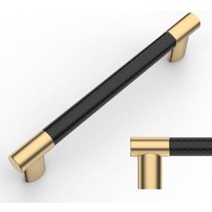 Amerdeco 10 Pack Matte Black and Gold Knurled Cabinet Pulls 4 Inch Hole Center Kitchen Cabinet Handles for Drawer Cupboard and Wardrobe ZH0038