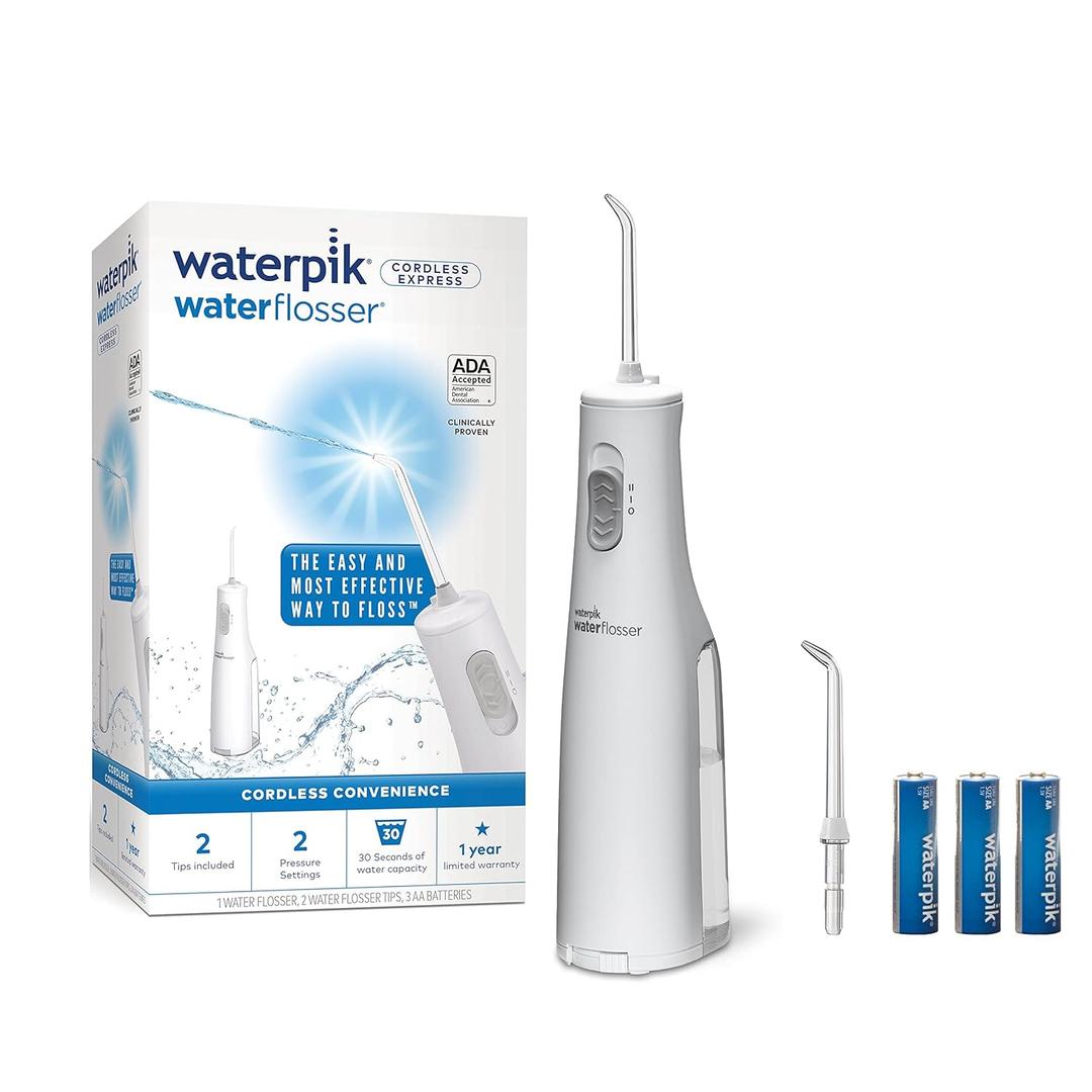 Waterpik Cordless Express Water Flosser, Battery Operated & Portable for Travel & Home, ADA Accepted, Waterproof for Shower Use, White WF-02