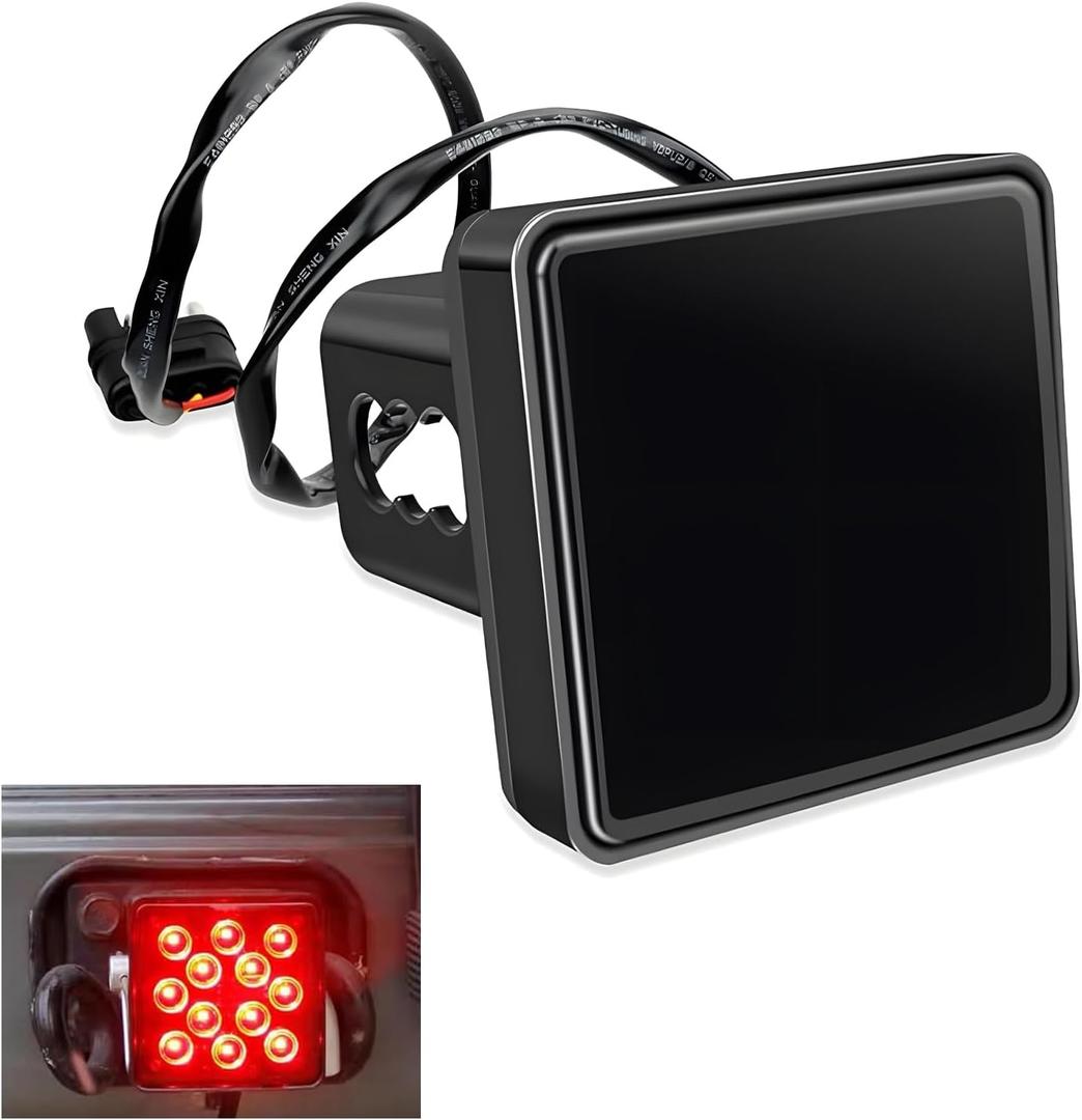 LED Trailer Light, 12V Red, Fits 2" Receiver with 4-pin Adapter, Super Bright Smoked Lens Square Tail Light, Trailer Hitch Accessories for Towing Truck RV and SUV